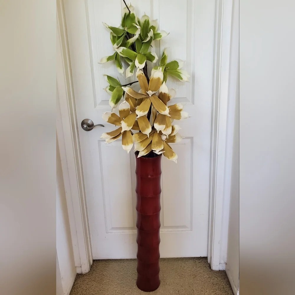 Z Gallerie Wooden Bamboo Vase w/Fabric Floral Display